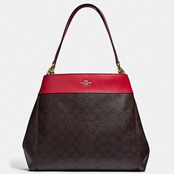 Coach Handbags - Coach Red Signature Lexy Brown Shoulder Bag Purse Leather Valentine